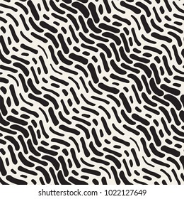 Abstract Background With Rounded brush strokes. Monochrome Hand Drawn Texture With Wavy Lines. Doodle Vector Seamless Pattern.