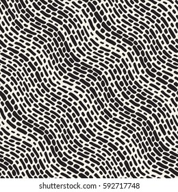 Abstract Background With Rounded brush strokes. Monochrome Hand Drawn Texture With Wavy Lines. Doodle Vector Seamless Pattern.