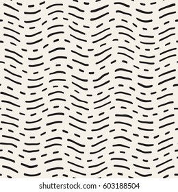Abstract Background With Rounded brush strokes. Monochrome Hand Drawn Texture With Wavy Lines. Doodle Vector Seamless Pattern.