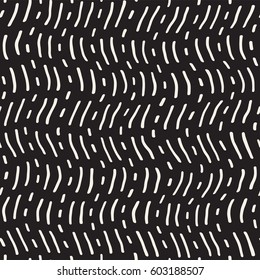 Abstract Background With Rounded brush strokes. Monochrome Hand Drawn Texture With Wavy Lines. Doodle Vector Seamless Pattern.
