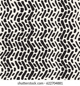 Abstract Background With Rounded brush strokes. Monochrome Hand Drawn Texture With Wavy Lines. Doodle Vector Seamless Pattern.