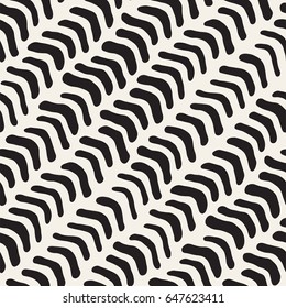 Abstract Background With Rounded brush strokes. Monochrome Hand Drawn Texture With Wavy Lines. Doodle Vector Seamless Pattern.