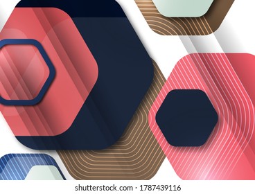 Abstract background of rounded colored hexagons. Business presentation template. Modern geometric design. Vector illustration.