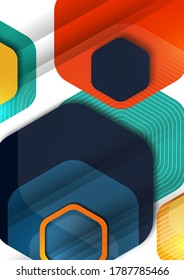 Abstract background of rounded colored hexagons. Business presentation template. Modern geometric design. Vector illustration.