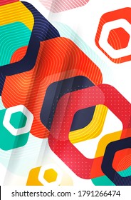 Abstract background of rounded colored hexagons. Business presentation template. Modern geometric design. Vector illustration.