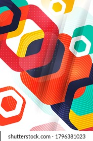 Abstract background of rounded colored hexagons. Business presentation template. Modern geometric design. Vector illustration.