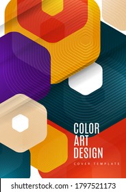 Abstract background of rounded colored hexagons. Business presentation template. Modern geometric design. Vector illustration.