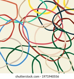 Abstract background with rubber bands. Hand drawn vector illustration, flat colors.