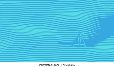 Abstract background of a sailboat in the waves of the sea.