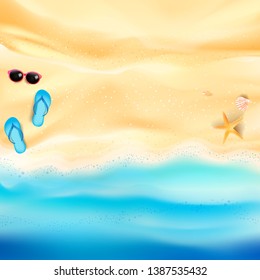 Abstract background sand and sea beach starfish shell and rock with copy space for summer vacation concept vector illustration eps10