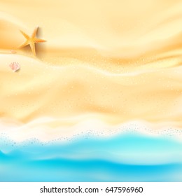 Abstract background sand and sea beach starfish shell and rock with copy space for summer vacation concept vector illustration eps10