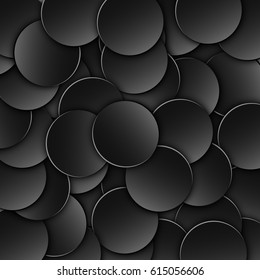 Abstract background of scattered black, dark, volumetric chips. Realistic illustration. Wallpapers for web sites. Flat 3d circle