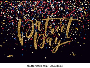 Abstract background with scattered confetti and balloons. Blank festive holiday card template for Independence day, Patriot, Memorial, Veterans, Presidents Day.
