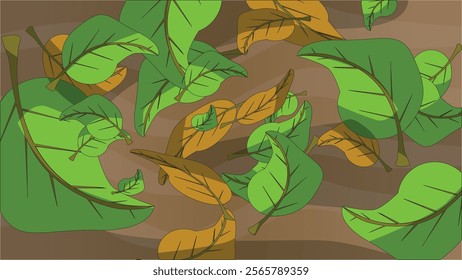 Abstract background: Scattered leaves in the mud air vector illustration. Good asset for design, animation, presentation, and nature editing things.