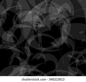 Abstract background with scattered, random shapes overlapping each other.