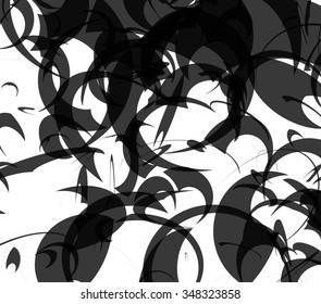 Abstract background with scattered, random shapes overlapping each other.