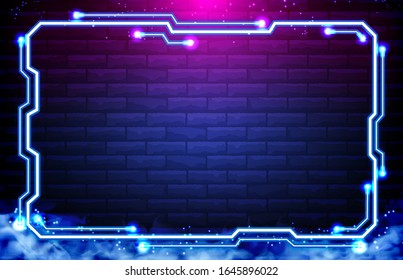abstract background of sci fi  hud ui neon frame on brick wall