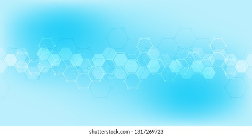 Abstract background of science and innovation technology. Technical background with hexagons pattern and molecular structures