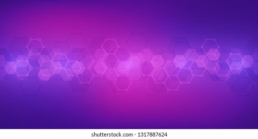 Abstract background of science and innovation technology. Technical background with hexagons pattern and molecular structures