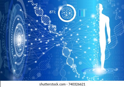 abstract background science and technology concept in blue light,human body heal,technology modern medical science in future and global international medical with tests analysis clone DNA human