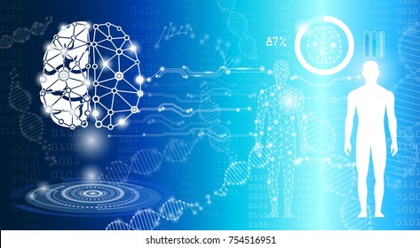 abstract background science and technology concept in blue light,human body heal,technology modern medical science in future and global international medical with tests analysis clone DNA human