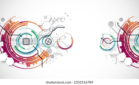 Antecedentes abstractos. Concepto científico y tecnológico con el uso de elementos técnicos formados en forma de círculo. Vector