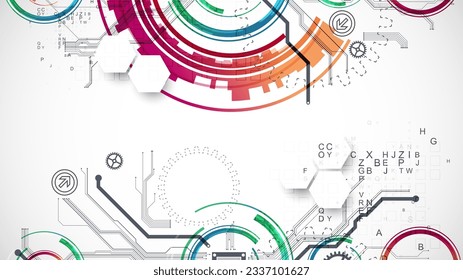Abstract background. Scientific and technological concept with the use of technical elements formed in the shape of a circle. Vector