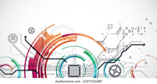 Abstract background. Scientific and technological concept with the use of technical elements formed in the shape of a circle. Vector