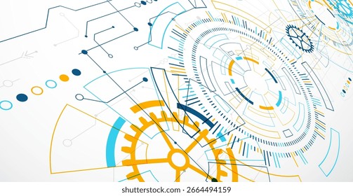 Abstract background. Scientific and technological concept with the use of technical elements formed in the shape of a circle. Vector