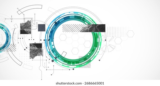 Abstract background. Scientific and technological concept with the use of technical elements formed in the shape of a circle. Vector.