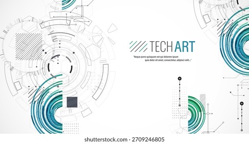 Antecedentes Abstractas. Concepto científico y tecnológico con el uso de Elementos técnicos formados en forma de circunferencia. Vector
