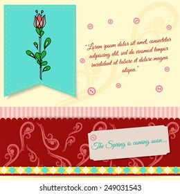 abstract background in scrapbook style with flowers and decorative elements