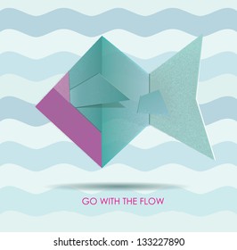 abstract background, sea and origami fish