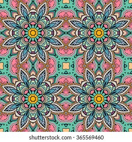 Abstract background, seamless floral geometric pattern, repeating fabric texture. Tribal ethnic ornament, arabic indian mexican motif, graphic vector illustration. 