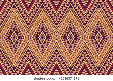 abstract background, seamless geometric pattern, traditional red, yellow design for background, carpet, wallpaper, clothing, wrapping, batik, fabric, embroidery vector pattern.