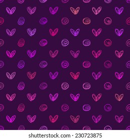 Abstract background Seamless hand drawn heart and polka dot