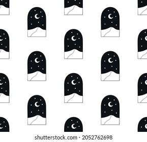Abstract Background Seamless Pattern with Arches, Crescents, Dots And Stars. Mystic Design, Vector Illustration for wrapping tissue paper.