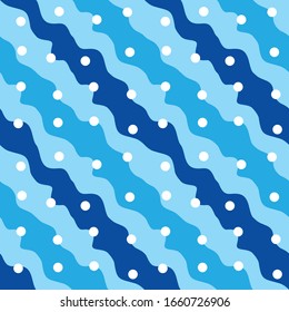 Abstract background seamless pattern in blue colors. Smooth curved stripes. Curvilinear shapes. Winter style, white snow. Vector illustration. Graphic design.