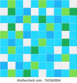 Abstract background or seamless pattern of colored tiles in light blue and green colors