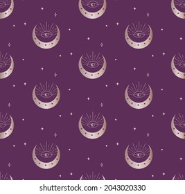 Abstract Background Seamless Pattern with Crescents. Mystic Design, Vector Illustration for wrapping tissue paper. Pink Gold svg
