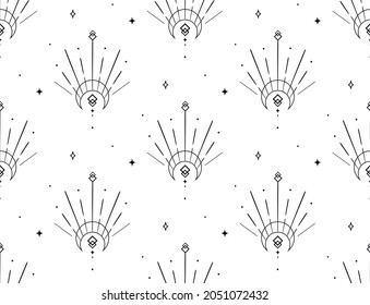 Abstract Background Seamless Pattern with Crescents, Stars, Suns. Mystic Design, Vector Illustration for wrapping tissue paper svg
