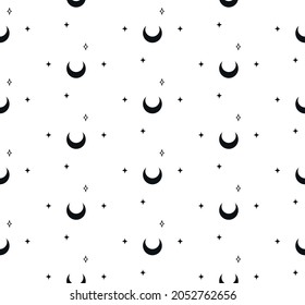 Abstract Background Seamless Pattern with Crescents And Stars. Mystic Design, Vector Illustration for wrapping tissue paper.