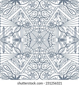 Abstract background, seamless pattern, hand drawn floral and geometric ornament, lace texture, vector illustration