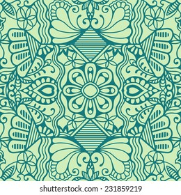 Abstract background, seamless pattern, hand drawn floral and geometric ornament, lace texture, vector illustration