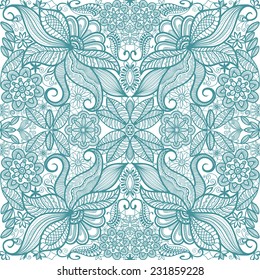 Abstract background, seamless pattern, hand drawn floral and geometric ornament, lace texture, vector illustration