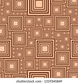 Abstract background or seamless pattern with a lot light and dark brown, beige squares. Template vector illustration pcb, electrical circuit or city blocks. Geometric layout different size rectangles.