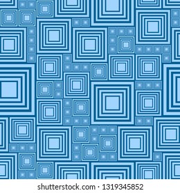 Abstract background or seamless pattern with a lot light and dark blue, turquoise squares. Template vector illustration pcb, electrical circuit, city block. Geometric layout different size rectangles.