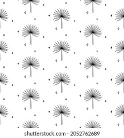 Abstract Background Seamless Pattern with Palm Trees And Stars. Mystic Design, Vector Illustration for wrapping tissue paper.