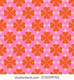 Abstractas fondo sin patrón con azulejos de corazones rosados con Formas de flores. Ilustración vectorial geométrica plana para el día de San Valentín.