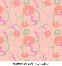 Abstract background. Seamless pattern. Vector illustration of simple shapes on a pink background.